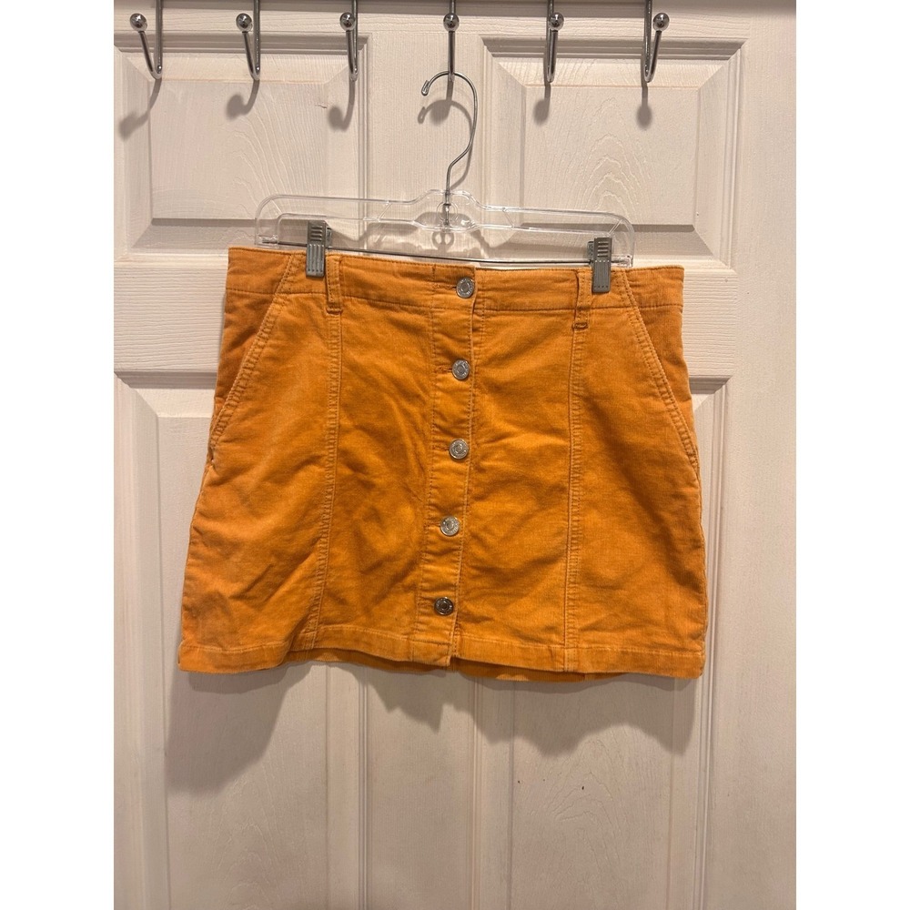 Forever 21 Mustard Yellow Corduroy Button Front Mini Skirt Size 31 Womens 12